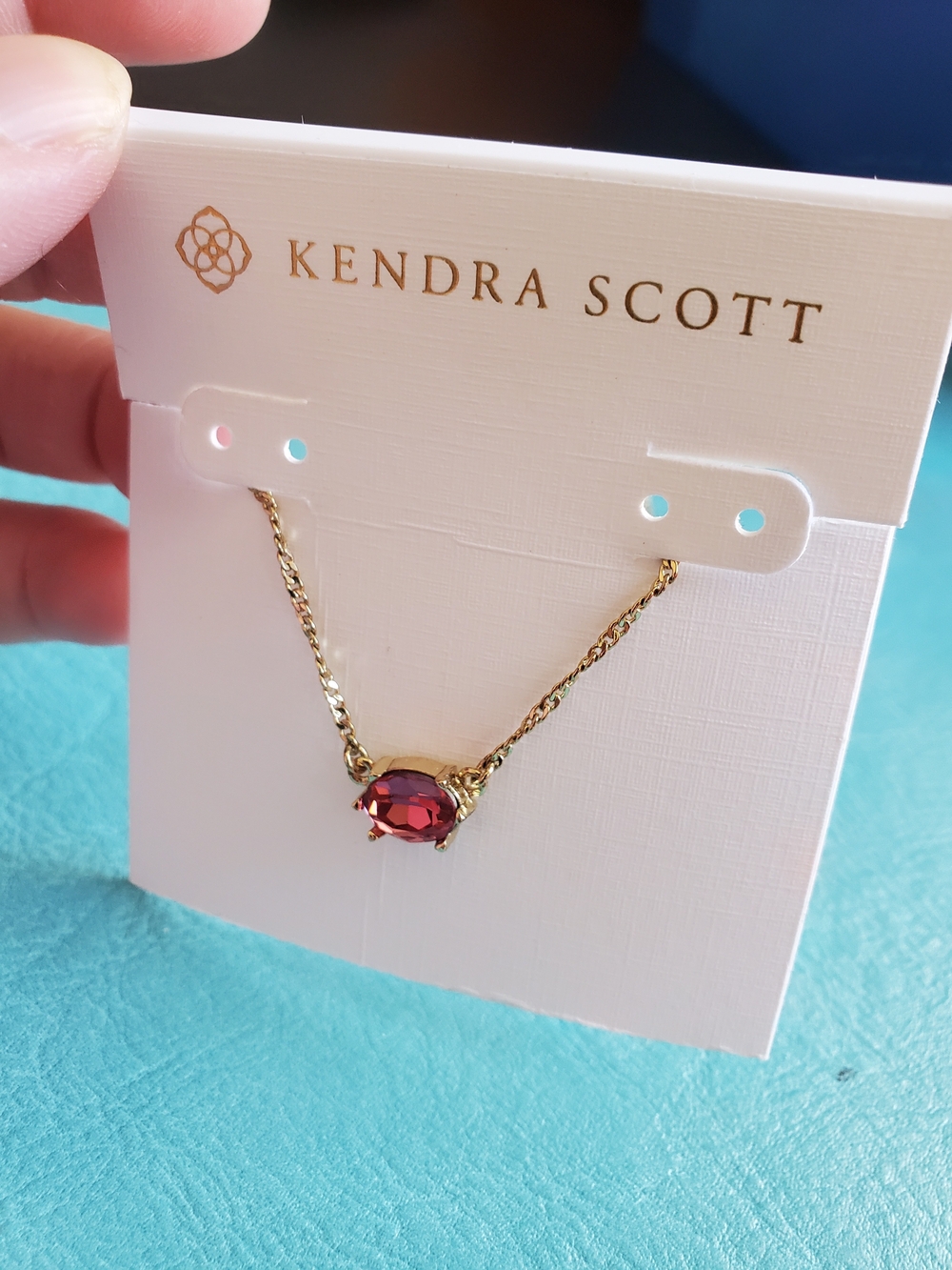 Kendra Scott Gold Necklace with Deep Pink Gem